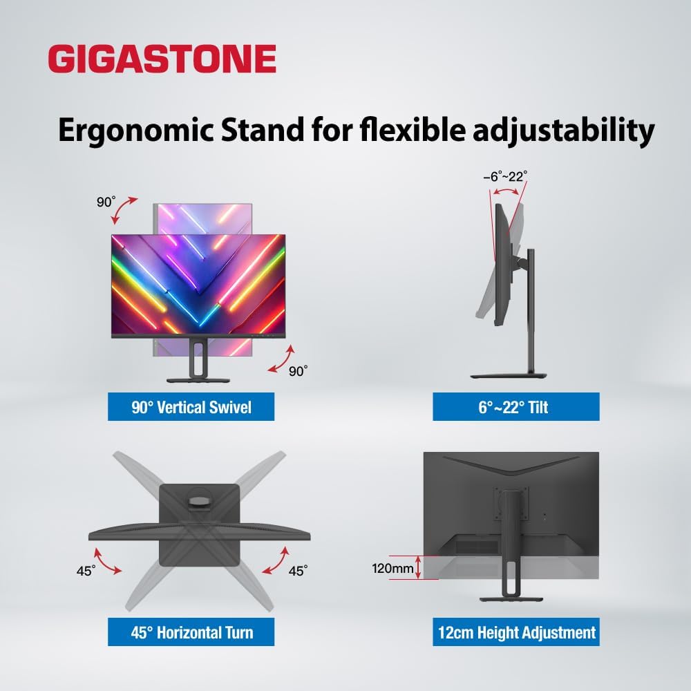 Gigastone 27 inch IPS Monitor 2-Pack, 100Hz FHD 1920 x 1080, MPRT 1ms,Built in Speakers,VESA Mount, Adjustable Stand, USB-C/HDMI/Display Port Connectivity, Type C Charging to iPhone