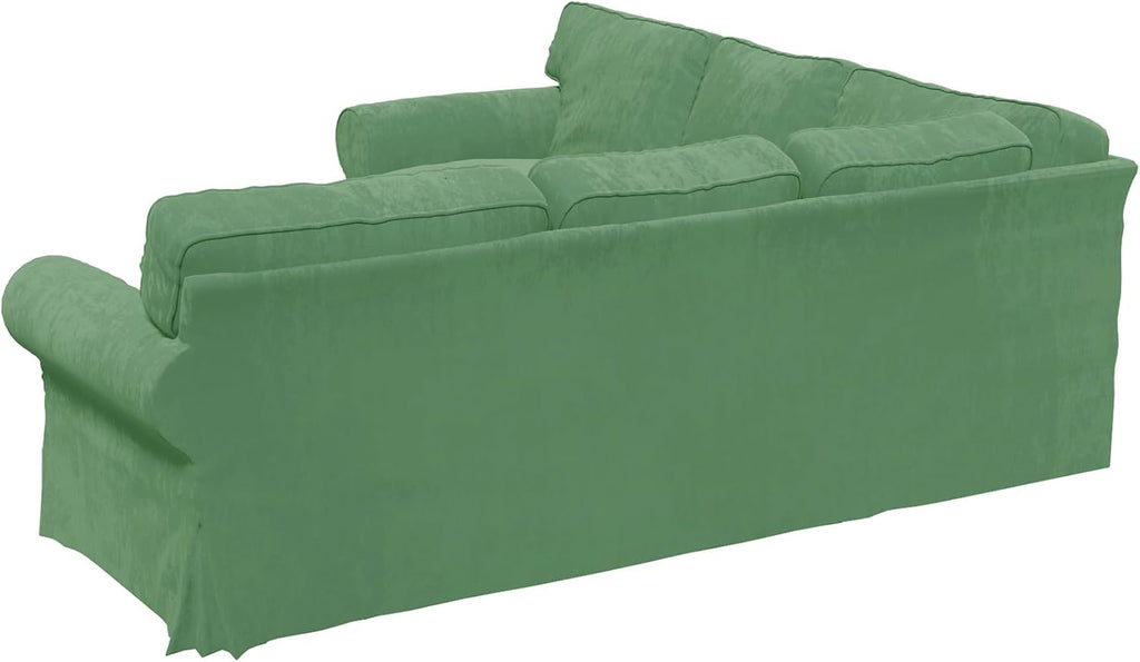 Velvet Pets Friendly Sectional Corner Sofa Covers Made Compatible with IKEA Ektorp 4 Four Seat Couch Sofa Slipcovers (Velvet Light Green Ektorp 2+2)