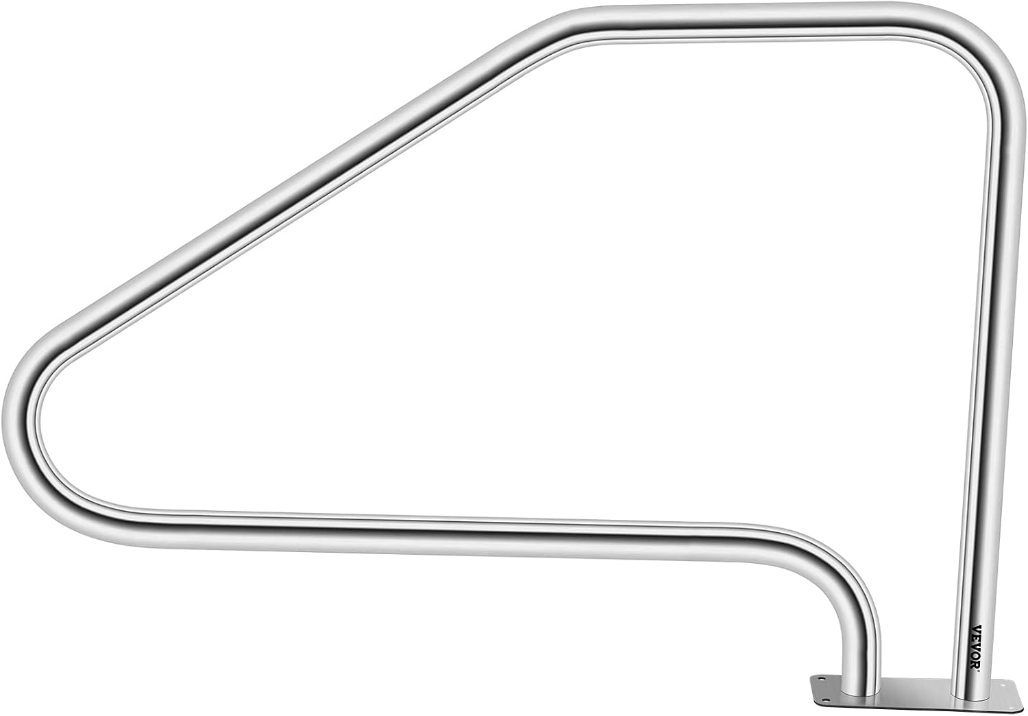 VEVOR Pool Handrail, 49.4' x 34' Stainless Steel Stair Rail, 375lbs Load Capacity, Quick Mount Base Plate, Complete Mounting Accessories
