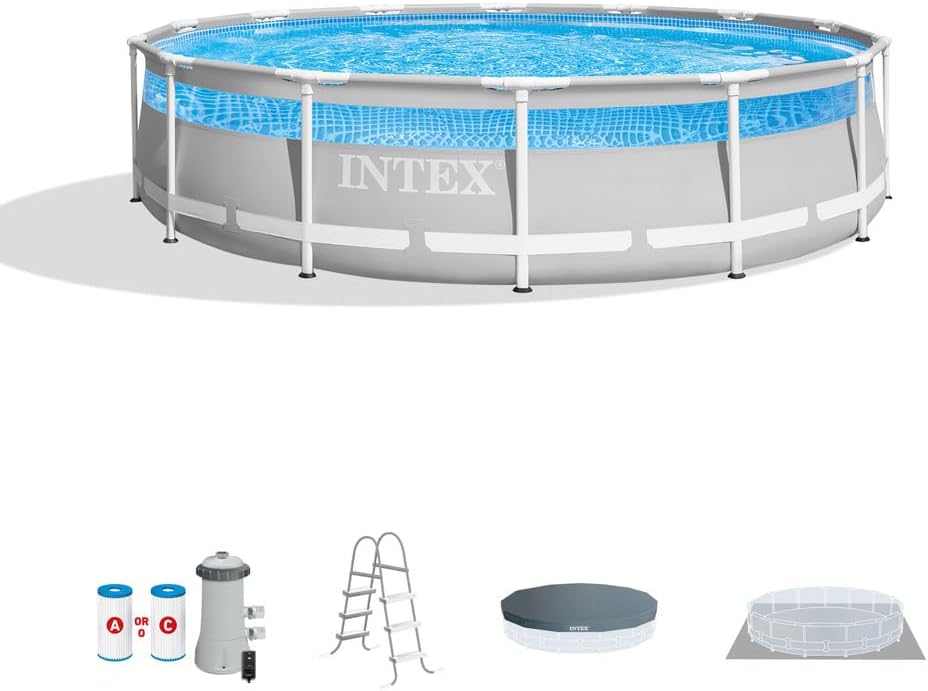 INTEX 26721EH 14ft x 42in Prism Frame Clearview Premium Above Ground Pool Set: Includes 1000 GPH Krystal Clear Cartridge Filter Pump – 3357 Gallon Capacity – Age Grade 6+