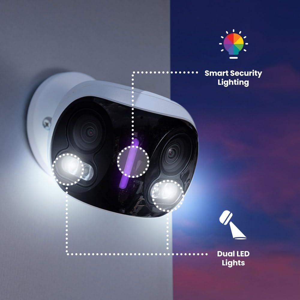 Lorex Fusion 4K 8MP 16 Camera Capable (Wired or Fusion Wi-FI) 2TB NVR System w/ 4 IP Dual Lens Cameras, Security Lighting, Motion Detection, Panoramic View, Color Night Vision, 2-Way Talk (6 Cam)