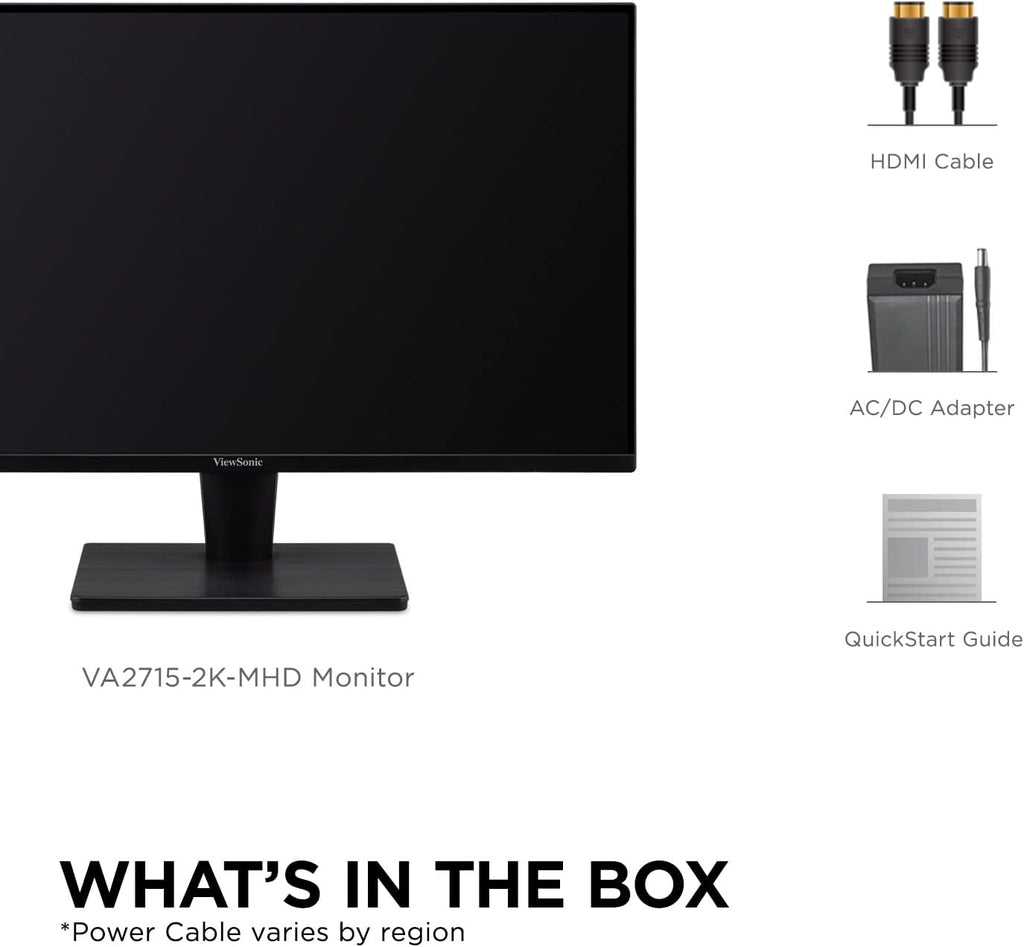 ViewSonic VA2715-2K-MHD 27 Inch 1440p Monitor, LED Display with Adaptive Sync for High-Resolution Home and Office Work, HDMI, and DisplayPort Inputs