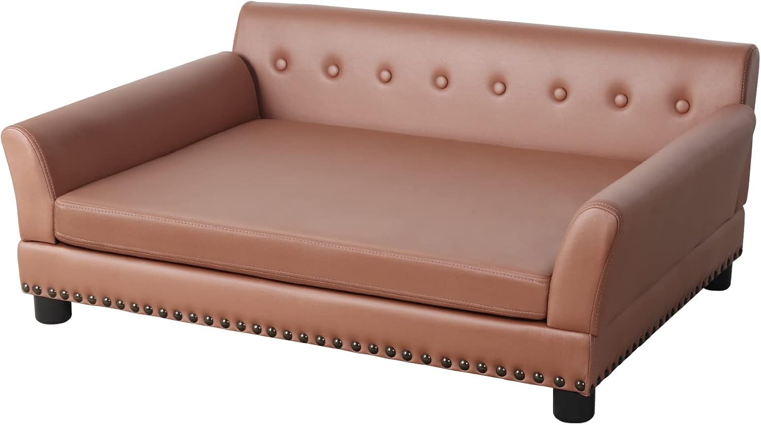 BingoPaw Large Leather Dog Sofa: Pet Couch Lounge Made by Scratching Resistant Microfiber Leather - Doggy Modern Chaise Daybed with Leatherier Cover for Pets Up to 80lbs