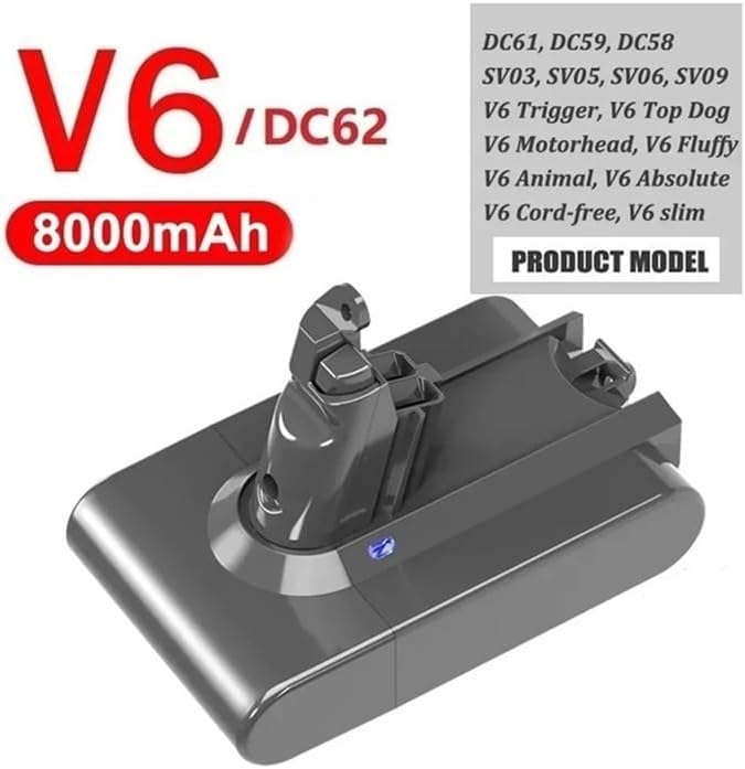 6000-8000mAh 21.6V Rechargeable Lithium Battery Compatible for Dyson V6, V7, V8 Series, SV07, SV09, SV10, DC58, DC31, DC34 Vacuum Cleaners(1 PCS V11 6000mAh)