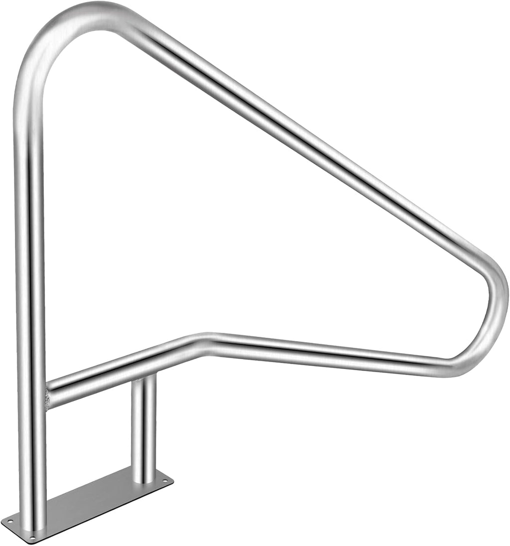 VEVOR Pool Rail 55x32 Pool Railing 304 Stainless Steel 250LBS Load Capacity Silver Rustproof Pool Handrail Humanized Swimming Pool Handrail with Blue Grip Cover & M8 Drill Bit & Self-Taping Screws