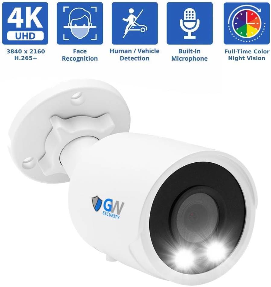 GW Security 8 Channel 12MP NVR 4K AI Face Recognition Human & Vehicle Smart Detection Security Camera System with 8 UHD 8MP 2160P Microphone PoE Outdoor/Indoor Weatherproof IP Security Bullet Camera