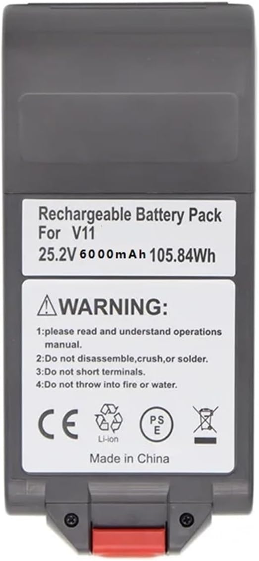 Vacuum Cleaner 25.2V 6000mAh Snap-in Rechargeable Battery Replacement. Compatible for Dyson V11
