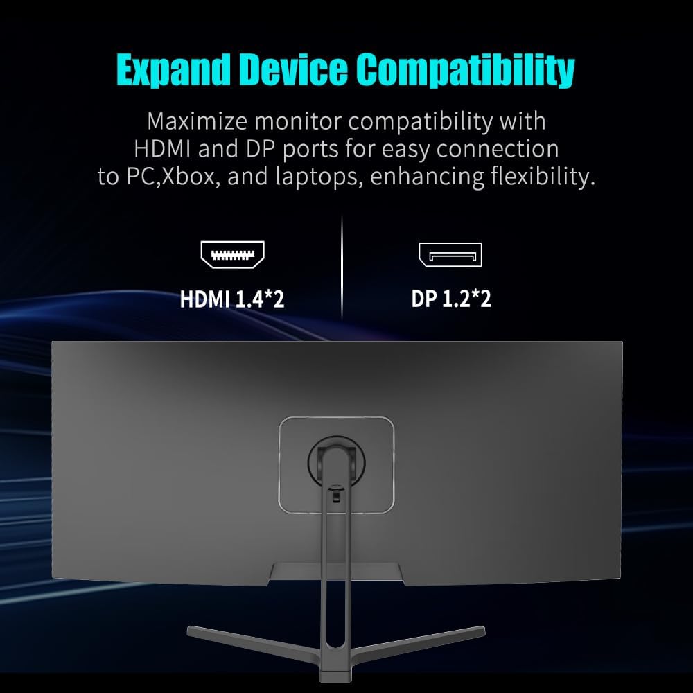 Viewedge Gaming Monitor 34 inch WQHD (3440x1440p) 165Hz Computer Monitor, 1ms 120% sRGB HDR10 VA DisplayPort HDMI Monitor, Wall Mountable Built-in Speakers