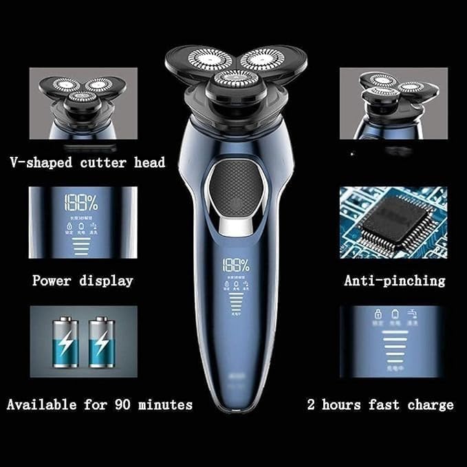 Electric Razor, Electric Shavers for Men, Dry Wet Waterproof Mens Rotary Facial Shaver, Face Shaver Cordless Travel USB Rechargeable with Beard Trimmer LED Display for Shaving Husband Dad