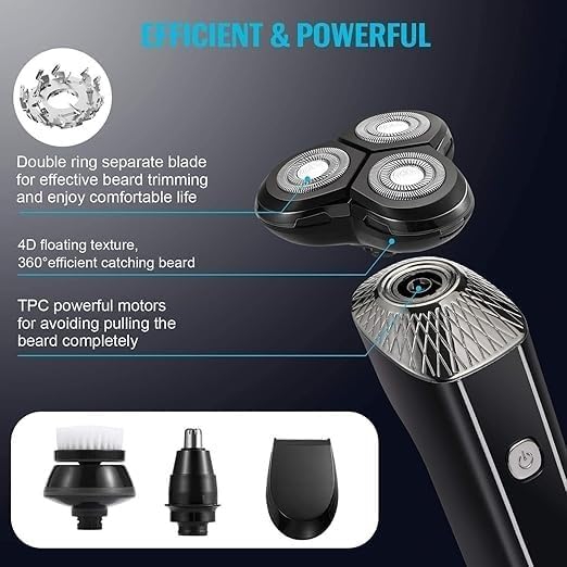 Electric Shaver for Men Rechargeable 4 in 1 Rotary Razors Beard Trimmer Face Shavers Waterproof Wet & Dry Cordless