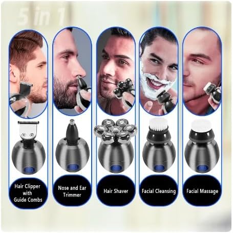 Head Shaver for Men, 5-in-1 Rechargeable Multi Grooming Kit Beard Hair Electric Shaver for Men Body Trimmer Facial Electric Razor Balde Shaving Machine