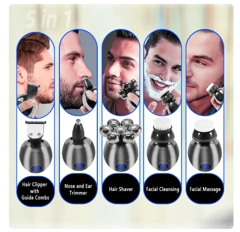 Head Shavers for Bald Men, 5-IN-1 Rechargeable Multi Grooming Kit Beard Hair Electric Shaver For Men Body Trimmer Facial Electric Razor Balde Shaving Machine