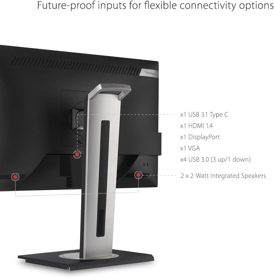 ViewSonic VG2455-2K 24 Inch 1440p Monitor, IPS Display with 60W USB-C for Smooth Home and Office Productivity, Full Ergonomic Adjustability, HDMI, and DisplayPort Inputs