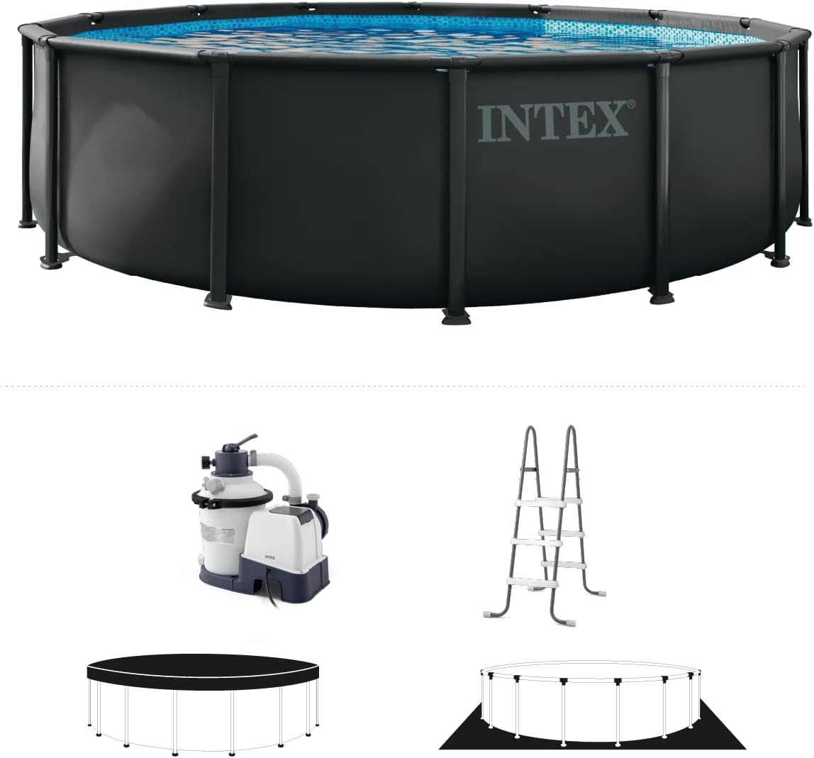 INTEX 26309MZ 14ft x 42in Ultra XTR Frame Deluxe Above Ground Swimming Pool Set with 925 GPH Sand Filter Pump, Removable Ladder, Ground Cloth, Pool Cover, SuperTough, Puncture and Rust Resistant