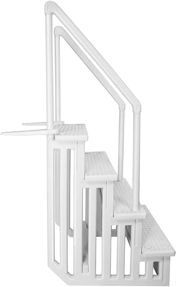 XtremepowerUS 4-Step Above Ground Swimming Pool Ladder Step to Deck Mounted Step Ladder W/Double Handle Rail Slip Prevent 48' to 54' inch, White
