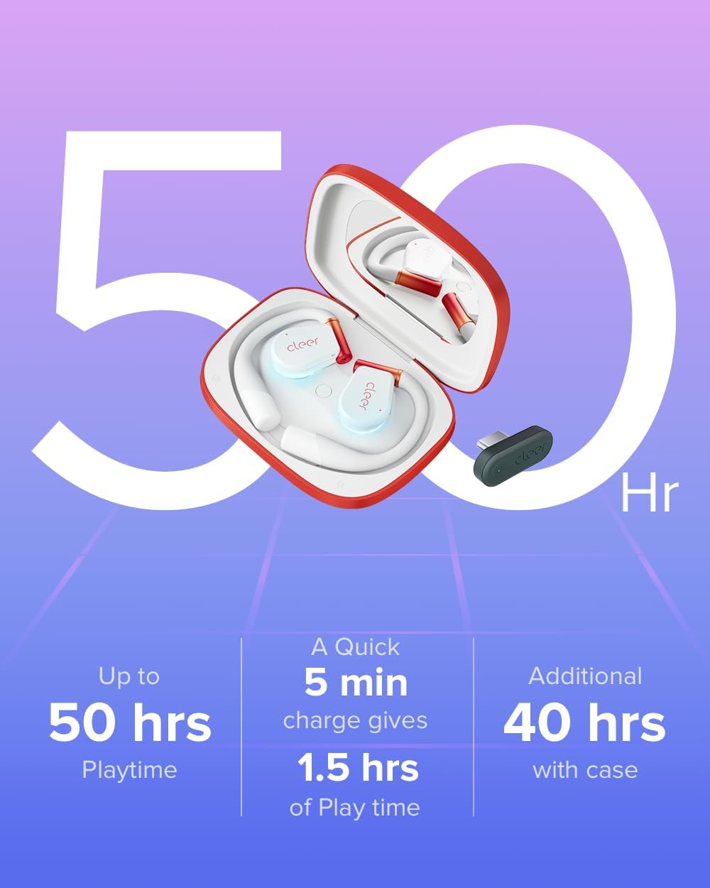 Cleer ARC 3 Gaming Earbuds - True Wireless Open Ear Headphones,Ultra-Low Latency,Snapdragon & Dolby Sound, Bluetooth 5.4, USB-C Dongle,50Hr Battery, Compatible with PS4, PS5, PC, Quest, Switch, White
