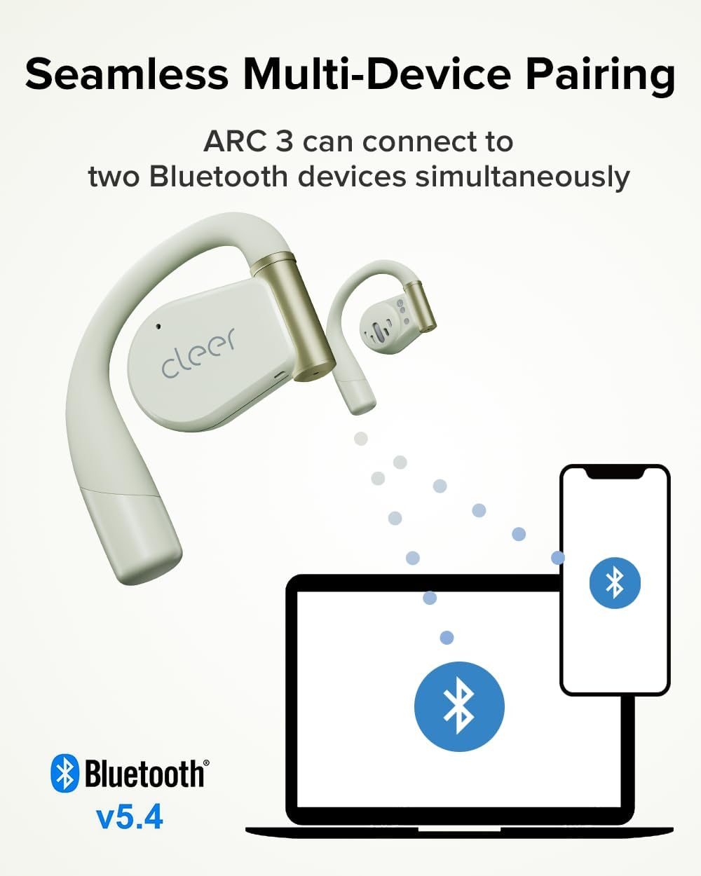 Cleer ARC 3 Open Ear Headphones - Dolby Audio, Snapdragon Sound True Wireless Earbuds, 50Hr Battery, Bluetooth 5.4, IPX 7, Multi-Point, Smart Controls, Wireless Charging Smart Case, Comfort Fit, Green