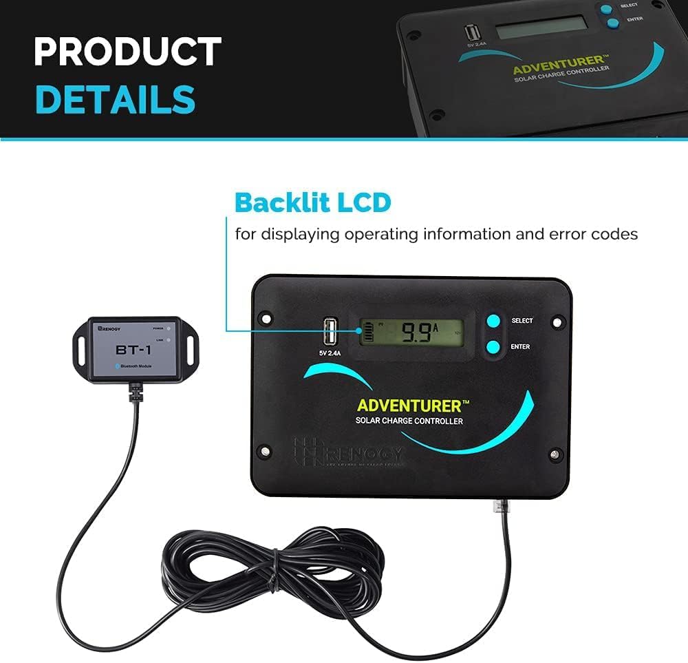 Renogy 200W 12V RV Solar Panel Kit N-Type - Adventurer 30A LCD PWM Charge Controller + Mounting Brackets for RVs, Boats, Trailers, Campers, Marine & Off - Grid Systems