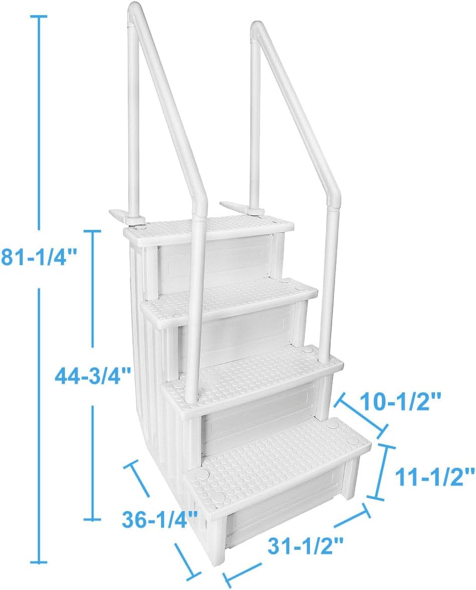 XtremepowerUS Premium Pool Ladder (4)-Step Above Ground Swimming Step to Deck Step Ladder with Rail Handle Non Slip Prevent, White