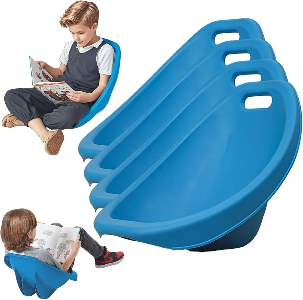 Scoop Rocker Chairs, Flexible Seating for Classroom Elementary, Portable Floor Seating for Classroom, Plastic Reading Chair with Back Support, Blue Egg Chair Sensory Wobble Chairs, 4 Pcs