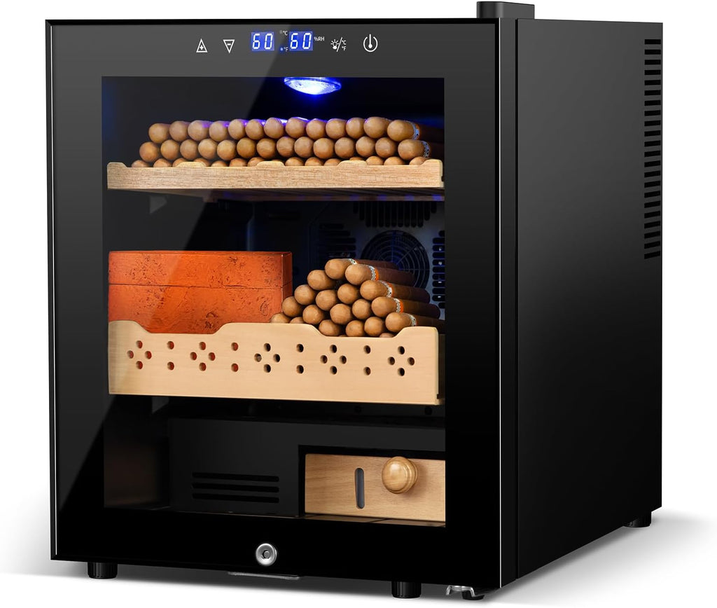 Electric Humidor for Cigars, 50L 300 Counts Large Capacity,Thermostatic Desktop Electric Cooler Cabinet with Digital LED Screen, Safety Lock,Smart Humidity & Temp Control, Gifts for Men