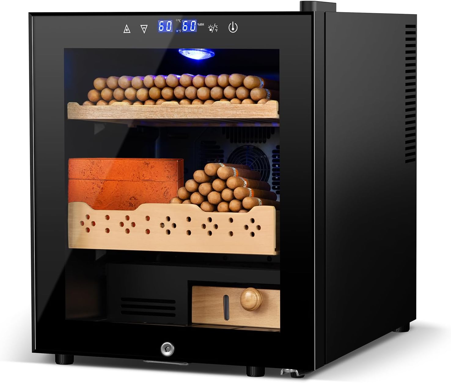 Electric Humidor for Cigars, 50L 300 Counts Large Capacity,Thermostatic Desktop Electric Cooler Cabinet with Digital LED Screen, Safety Lock,Smart Humidity & Temp Control, Gifts for Men