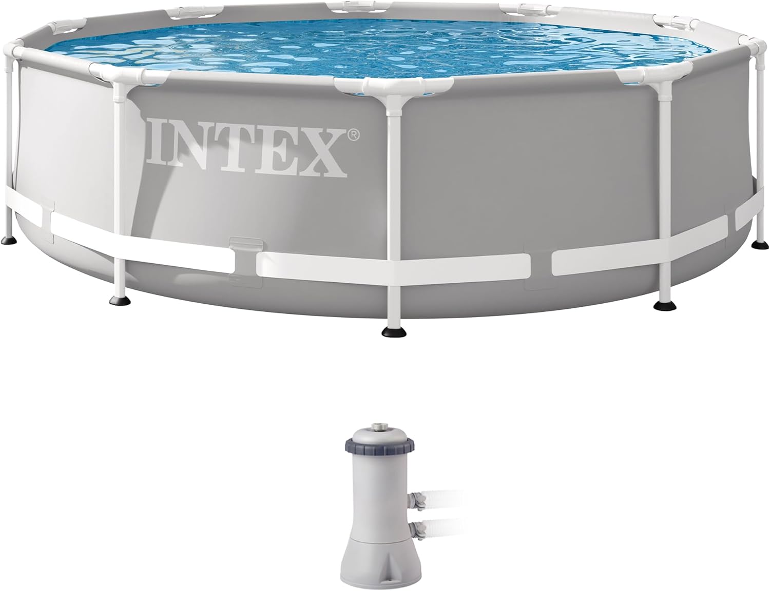 INTEX 26701EH Prism Frame Premium Above Ground Swimming Pool Set: 10ft x 30in – Includes 330 GPH Cartridge Filter Pump – SuperTough Puncture Resistant – Rust Resistant – 1185 Gallon Capacity