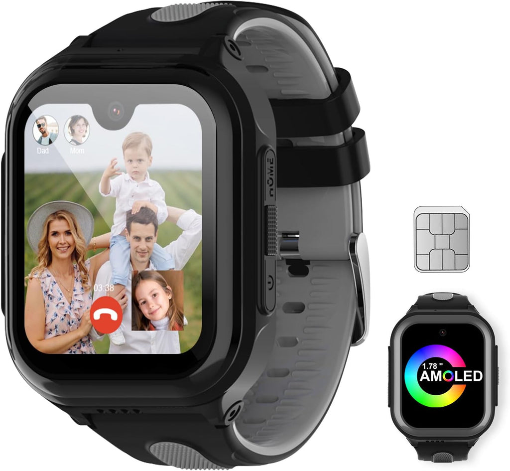 Wonlex 4G Smartwatch for Kids with SIM Card, 1.78 Inch Touch Screen Phone Watch with Video Calling, Voice Chat, SOS, Camera, Music, Pedometer, Birthday Gift for Girls and Boys 8-12 Years Old