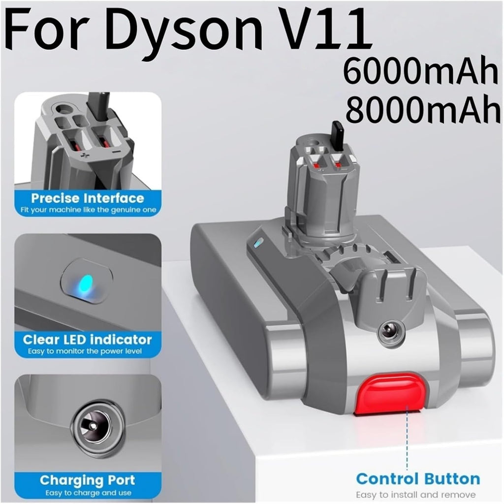 25.2V 6000mAh/8000mAh Rechargeable Battery, Compatible with Dyson V11 (SV15/SV16/SV17/SV18/SV22) Absolute/Animal/Fluffy Vacuum(8000mAh)