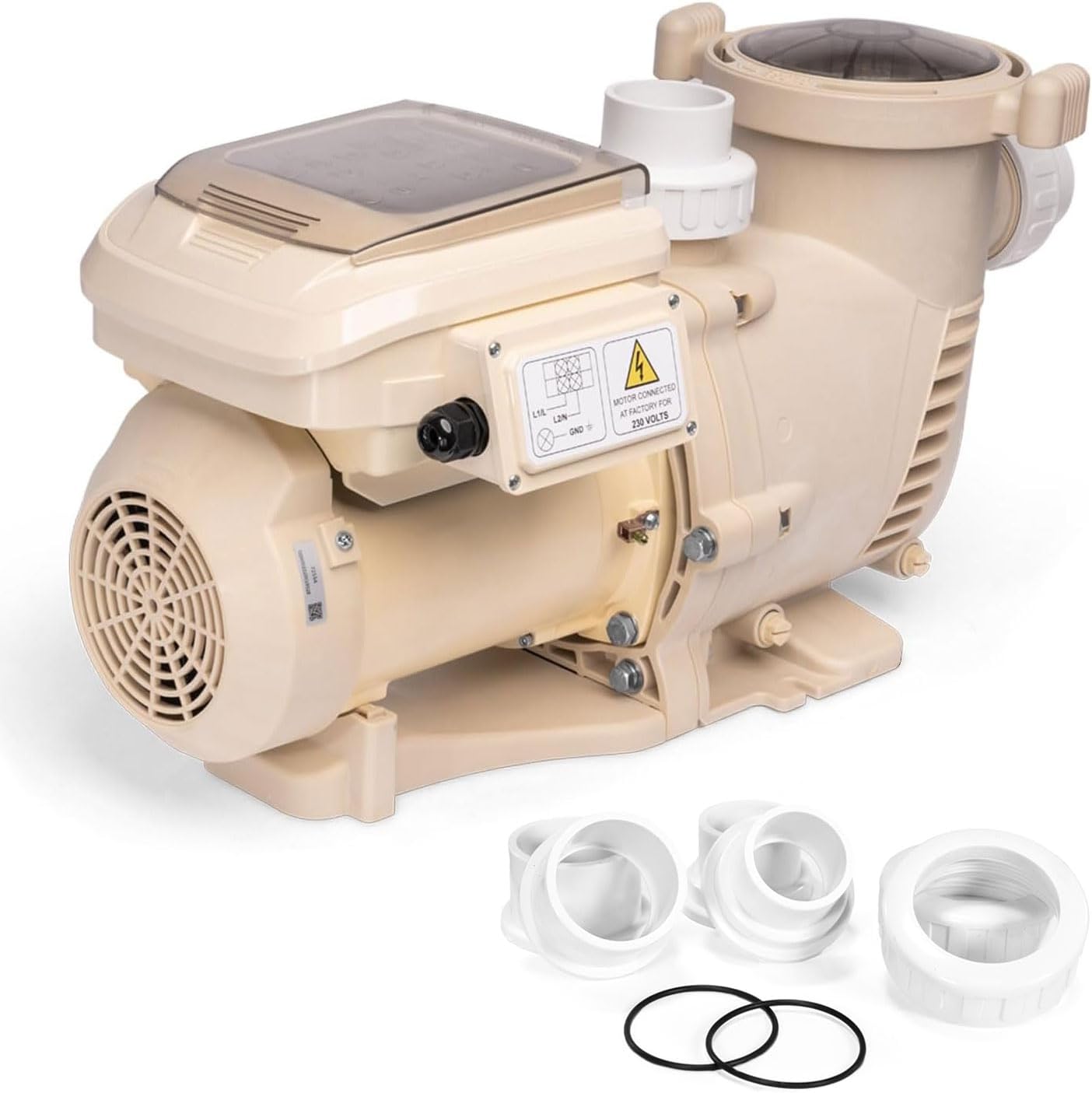 XtremepowerUS 1.75 HP Variable Speed Swimming Pool Pump 230V, In-Ground Pool, 6,660 GPH High Performance Max 1.75HP with Adapter Fitting Set (Inlet Fitting 1.5' / 2')