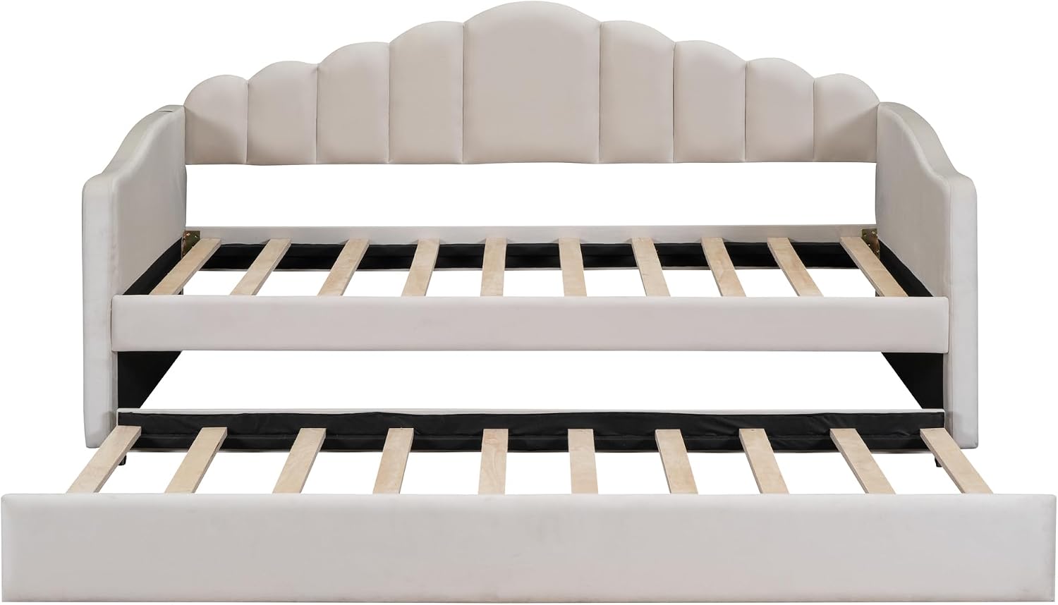 Bellemave Twin Size daybed with Trundle for Adults, Kids, Girls, Teens, daybeds with Trundle for Living Room, Velvet, Beige(Mattress not Included)