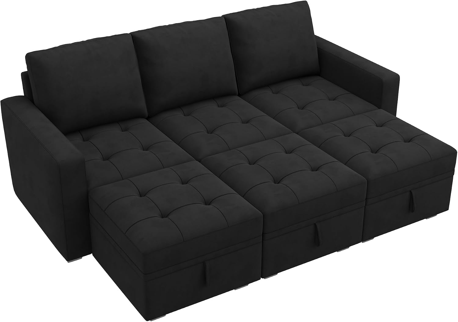 HONBAY Modular Sectional Couch Sleeper Sofa Bed with Storage Seats Oversized Sectional Couches for Living Room,Black
