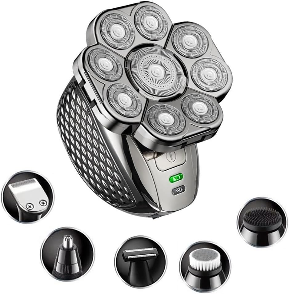 Head Shaver for Men, 6 in 1 Grooming Kits Electric Shaver Facial Body Electric Razor for Men Hair Beard Trimmer Bald Head Shaving Machine Rechargeable