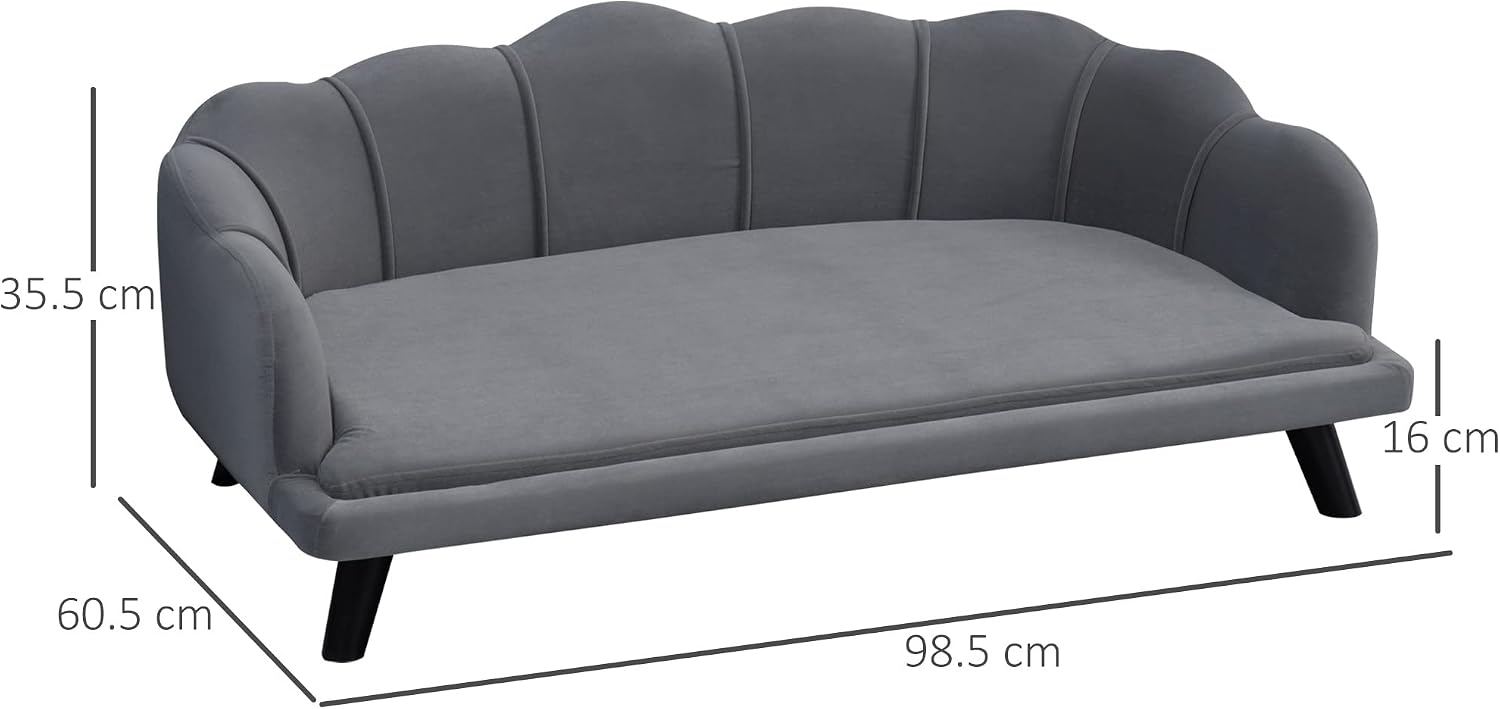 PawHut Velvet Large Dog Couch with Foam Cushion, Soft and Cute Dog Bed with Pearl Design, Dog Sofa for Big and Medium Dogs, Charcoal Gray