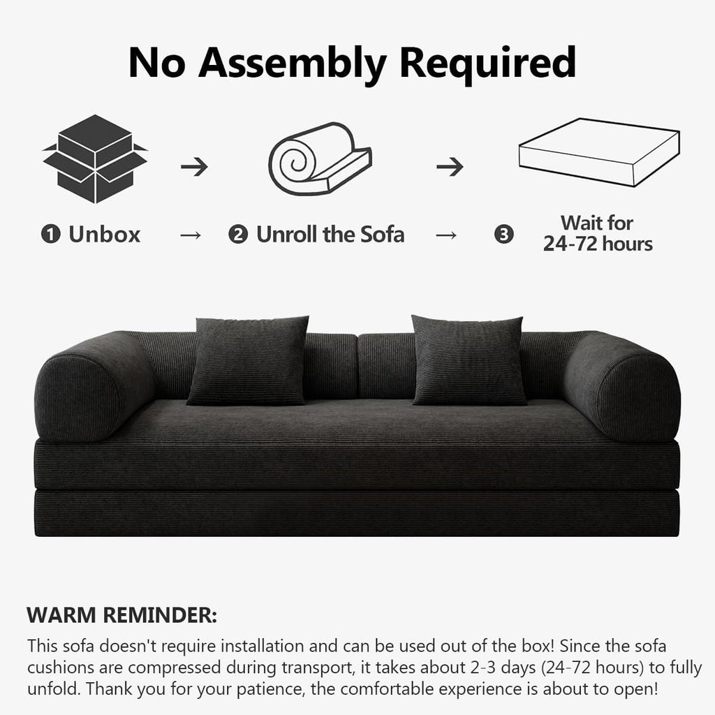 78.8' Modular Sofa Bed - 4-in-1 Convertible Design with Corduroy Fabric and High Density Sponge, Removable Cover and Fixed Frame