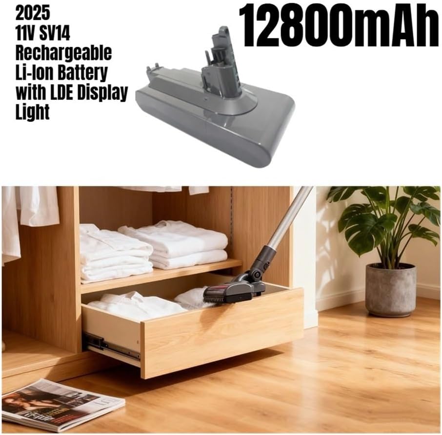 25.2V 12800MAh V11 Screw-Mounted Vacuum Cleaner Lithium-ion Battery Suitable Compatible for Dyson SV14 Absolute V11Animal V11Torque(1PCS 12800mAh)