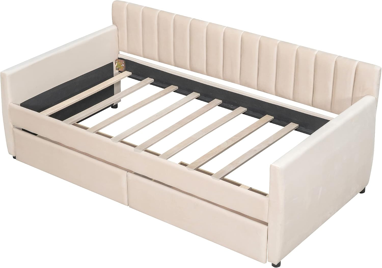 Merax Upholstered Daybed with 2 Drawers, Twin Size Bed Frame with Storage and Wood Slat Support, Beige