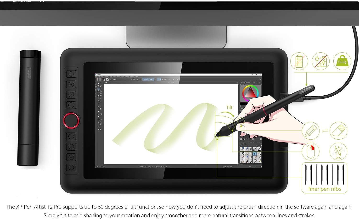 XPPen Artist12 Pro 11.6' Drawing Tablet with Screen Pen Display Full-Laminated Graphics Tablet with Tilt Function Battery-Free Stylus and 8 Shortcut Keys(8192 Levels Pen Pressure and 72% NTSC)