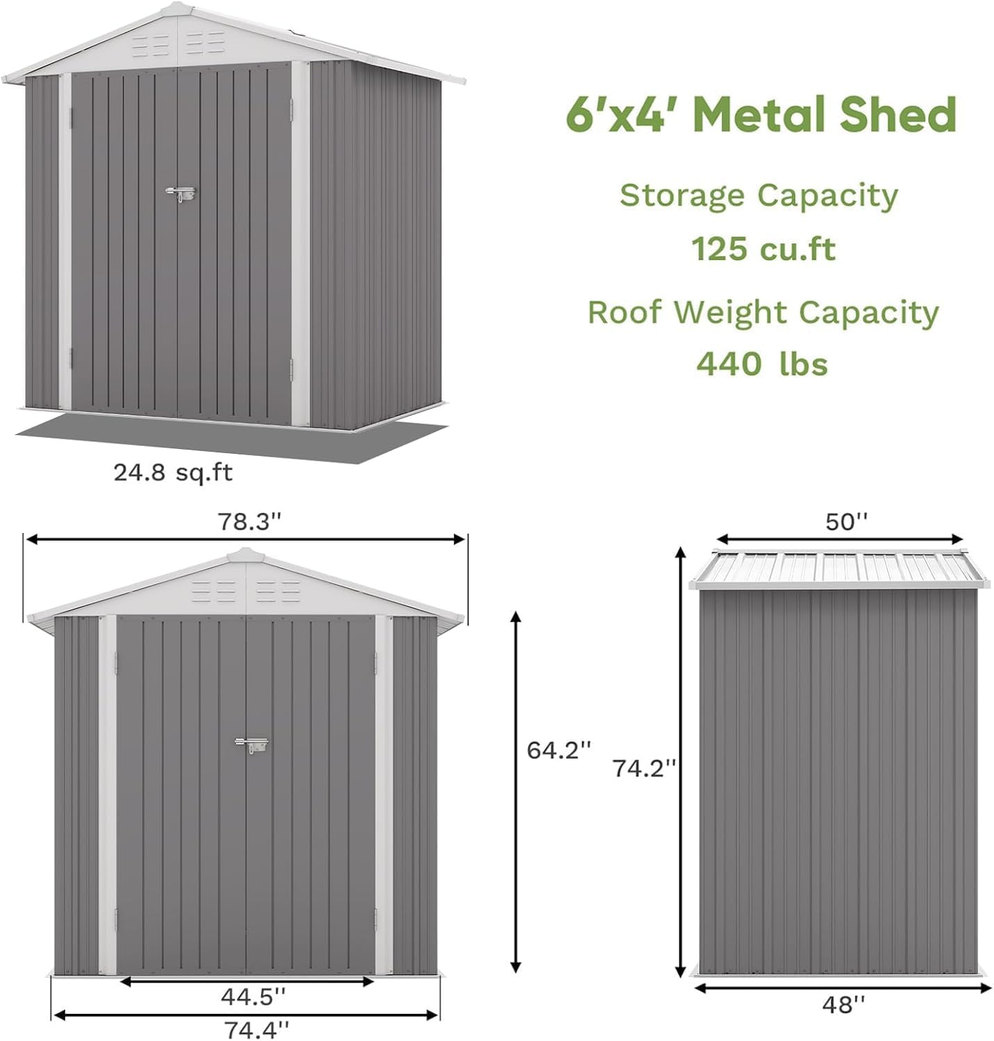 Patiowell 6x4 FT Storage Shed, Outdoor Metal Sheds with Lockable Door and Sloping Roof, Waterproof Outside Utility Garden Tool Shed with Breathable Vents for Patio Lawn Backyard, Gray