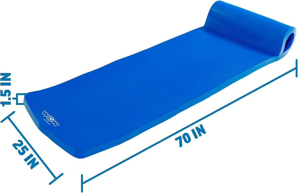 Wow Sports Dipped Foam Floating Mat - Blue - 6 ft - for Lakes & Pools - Versatile Adult Pool Float & Camping Pad