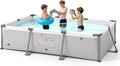 GYMAX 10' x 6.8' x 26' Metal Frame Above Ground Swimming Pool, Outdoor Backyard Famliy Pool w/Puncture-Resistant Fabric, Drainage Valve Connector for Kids & Adults (10' x 6.8' x 26', Rectangle, Grey)