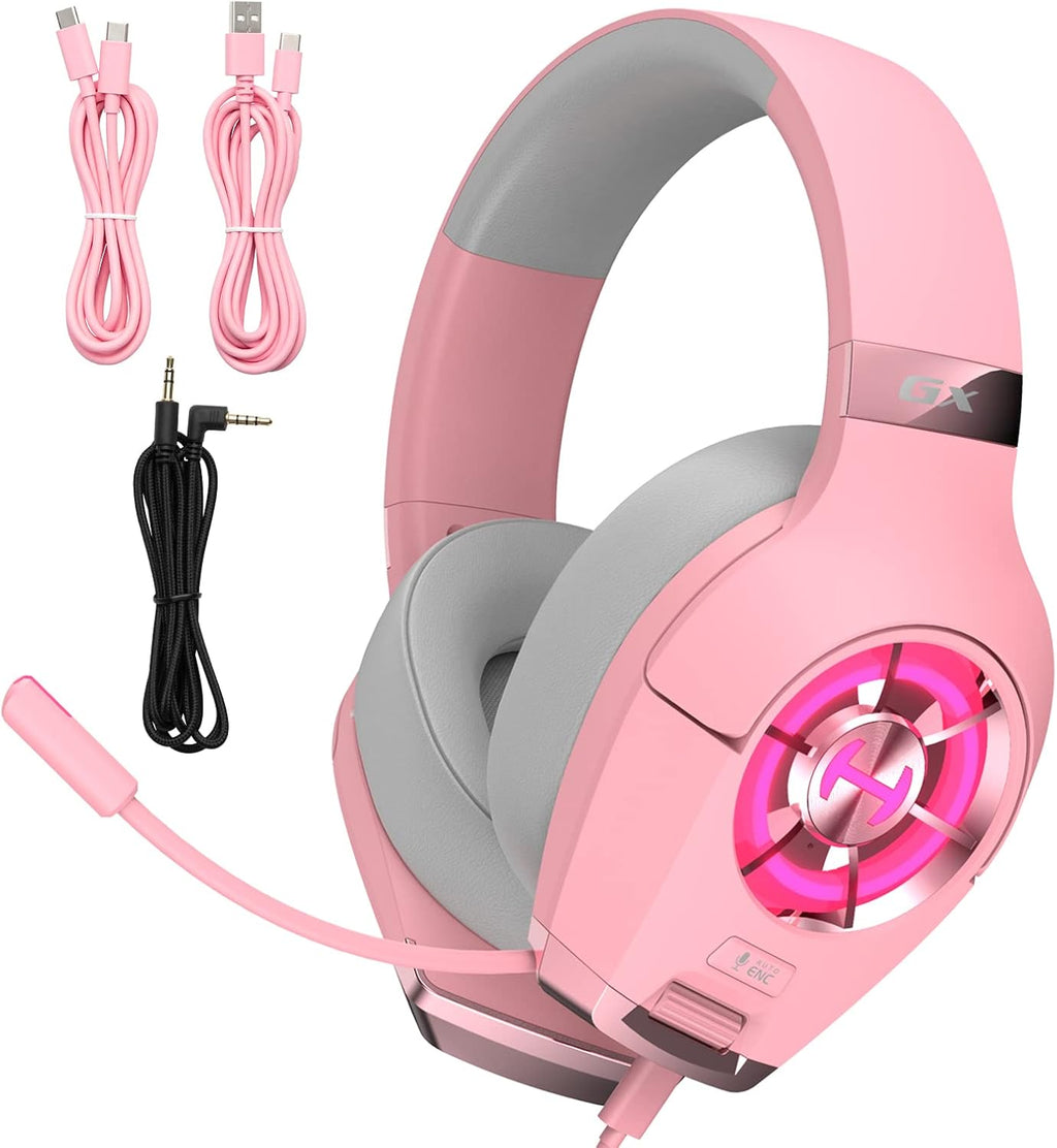 Edifier Hecate GX Hi-Res Gaming Headset for PS4/ PS5/ PC/Switch/Xbox Gamepad - USB/Type-C/3.5mm Wired Gaming Headphones with Microphone RGB Lighting - ENC Noise Cancelling - 50mm Driver (Pink)