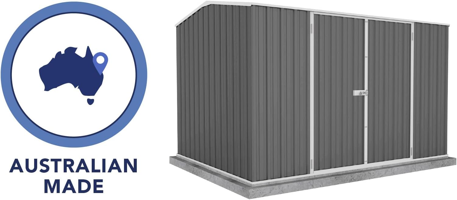 Absco Premier Storage Sheds, 10'x7' Metal Garage, DIY Backyard Shed, Utility Tool Storage, Weather & Wind Resistant Aluminum Panels & Steel Frame, Maintenance-Free, 12 Year Warranty, Woodland Gray