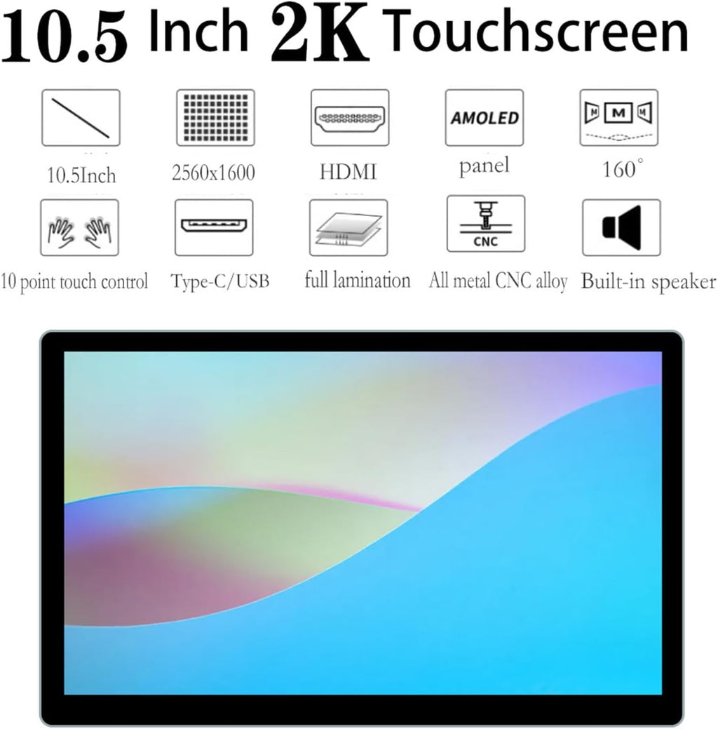 OLED Touchscreen Portable Monitor 10.5' 2k, sRGB 100%,Dual USB-C,HDMI for Laptop Mac Phone PS4/5 Switch