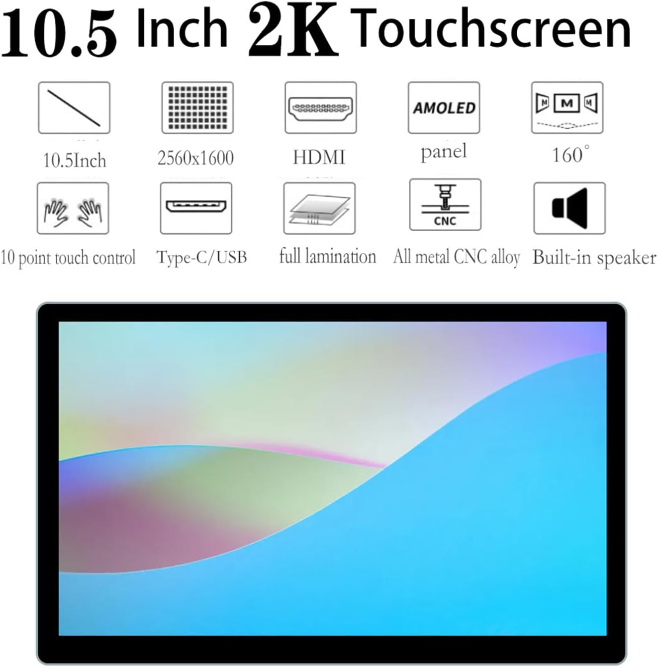 OLED Touchscreen Portable Monitor 10.5' 2k, sRGB 100%,Dual USB-C,HDMI for Laptop Mac Phone PS4/5 Switch
