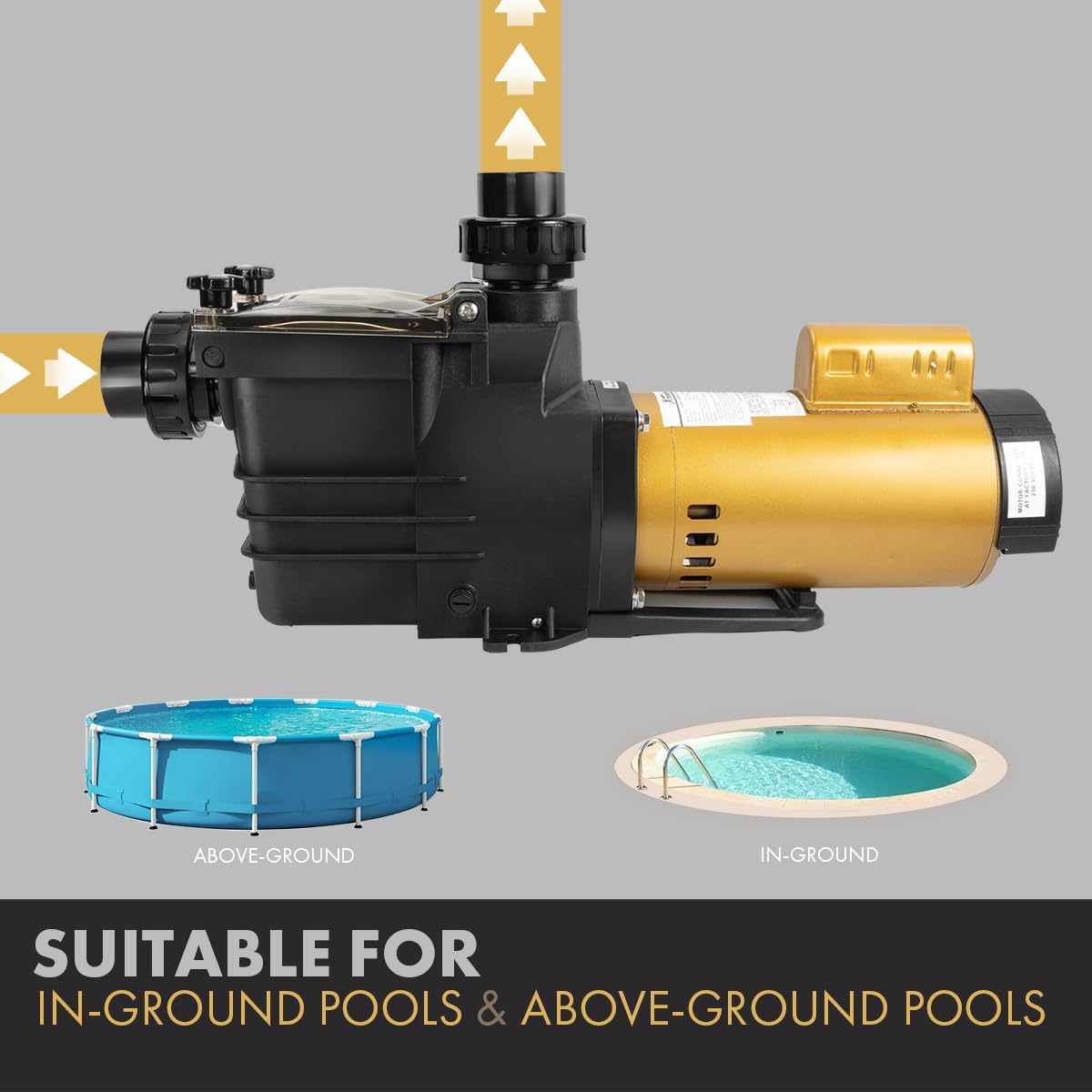 XtremepowerUS 1.5HP Swimming Pool Pump High-Flow Spa for Above In-Ground Pool 2' NPT Variable Speed High Flow, 230V Fitting Adapter Included