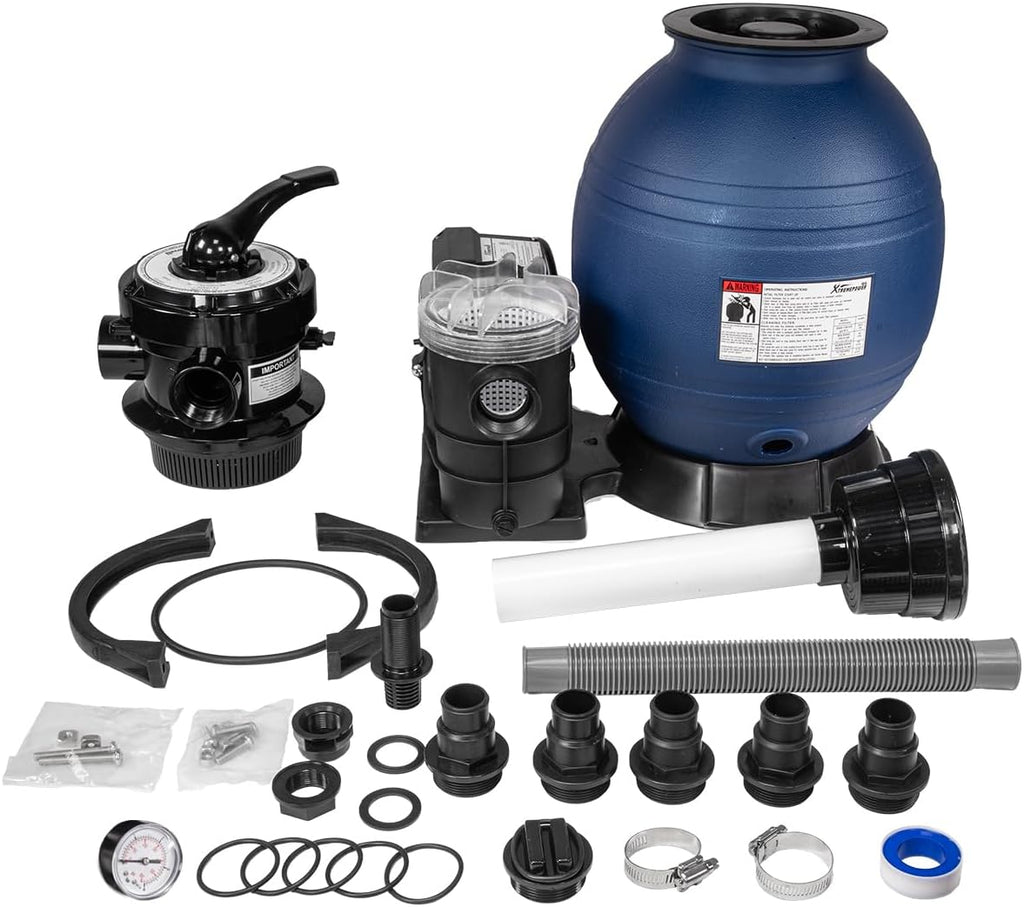 XtremepowerUS High-Flo Sand Filter Pump System 13' Filter Tank 10,000 Gallons for Above Ground Swimming Pool 3/4HP Pool Pump 2400GPH High Flow Fitting Adapter