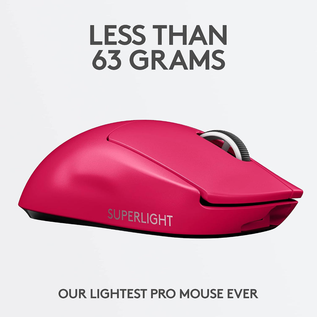 Logitech G PRO X Superlight Wireless Gaming Mouse, Ultra-Lightweight, Hero 25K Sensor, 25,600 DPI, 5 Programmable Buttons, Long Battery Life, Compatible with PC/Mac - Magenta