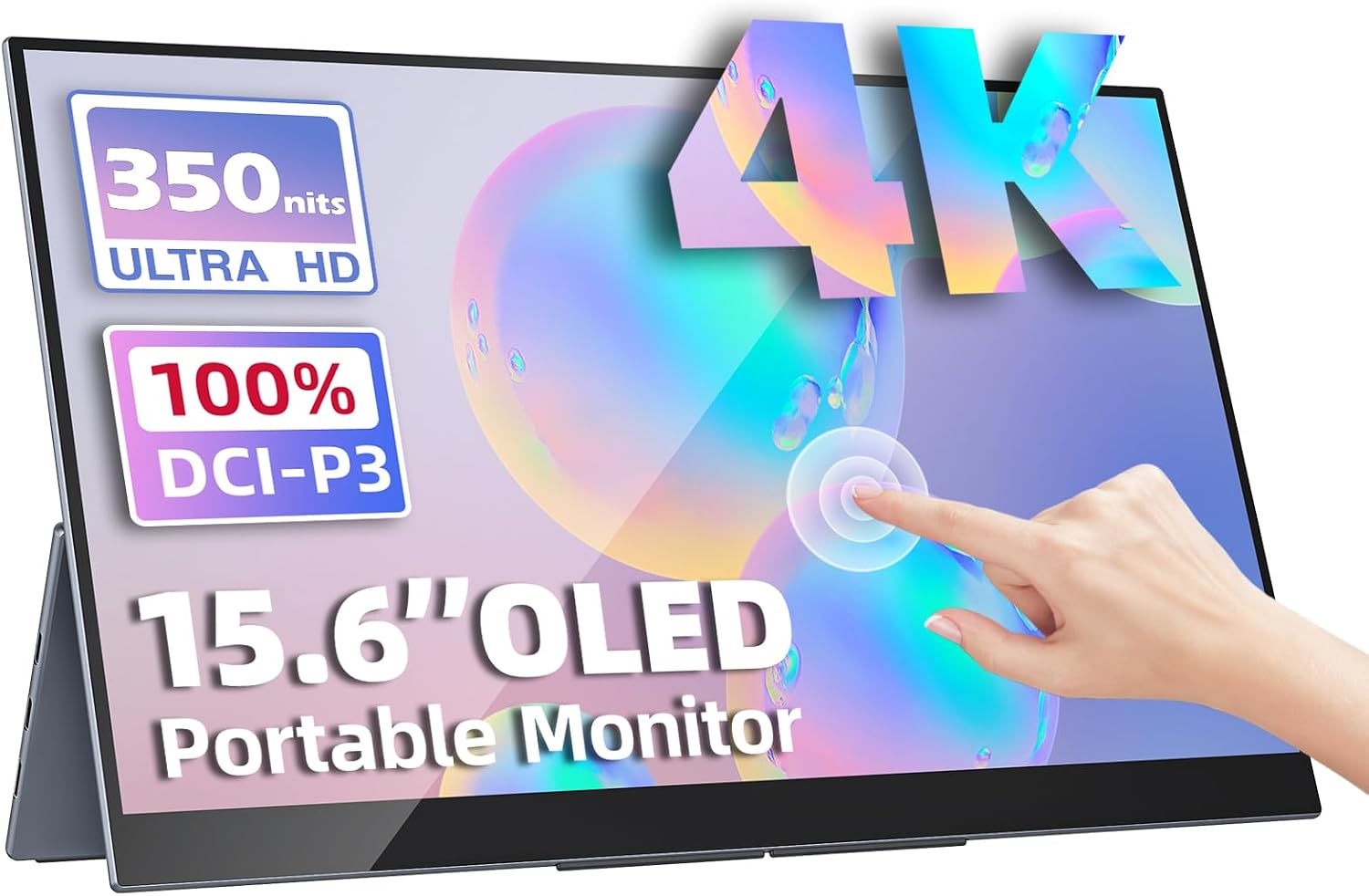 Upperizon Portable Monitor 15.6 inch 4K UHD 3840X2160 100000:1 100% DCI-P3 60Hz OLED Touchscreen HDR HDMI USB-C Travel Monitor for Laptop MacBook PC Surface PS5 Xbox, External Display with Kickstand