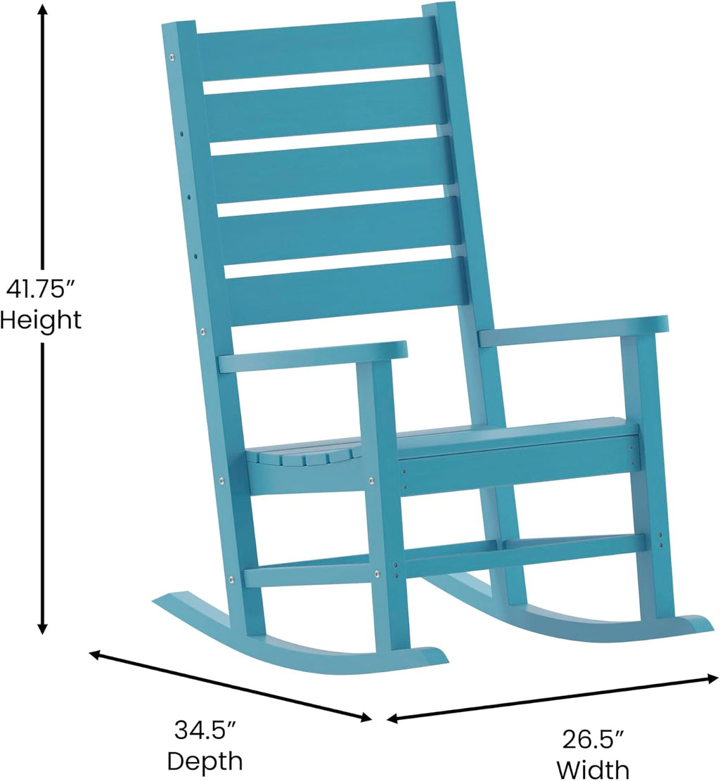 Flash Furniture Manchester Commercial Grade Outdoor Rocking Chair, All-Weather HDPE Indoor/Outdoor Rocker, Blue